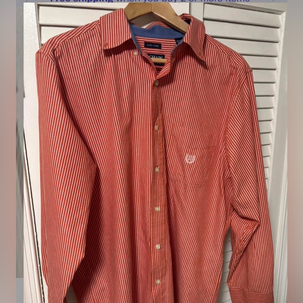 Chaps Red and White Striped Button-Down